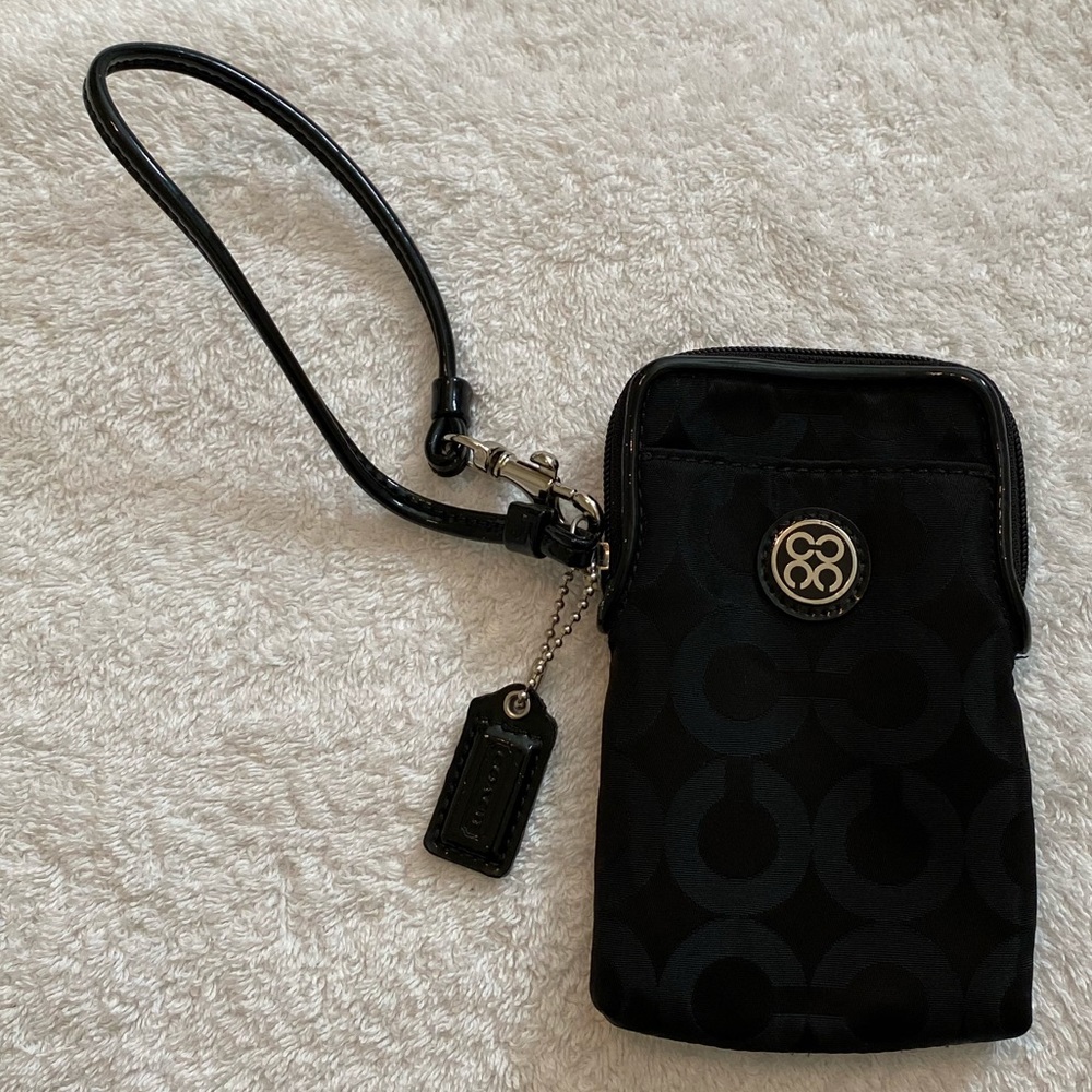 Coach Poppy black wristlet/cell phone holder